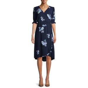 Time and Tru Womens Dress Woven Wrap Blue Cove Floral Size XS (0-2)